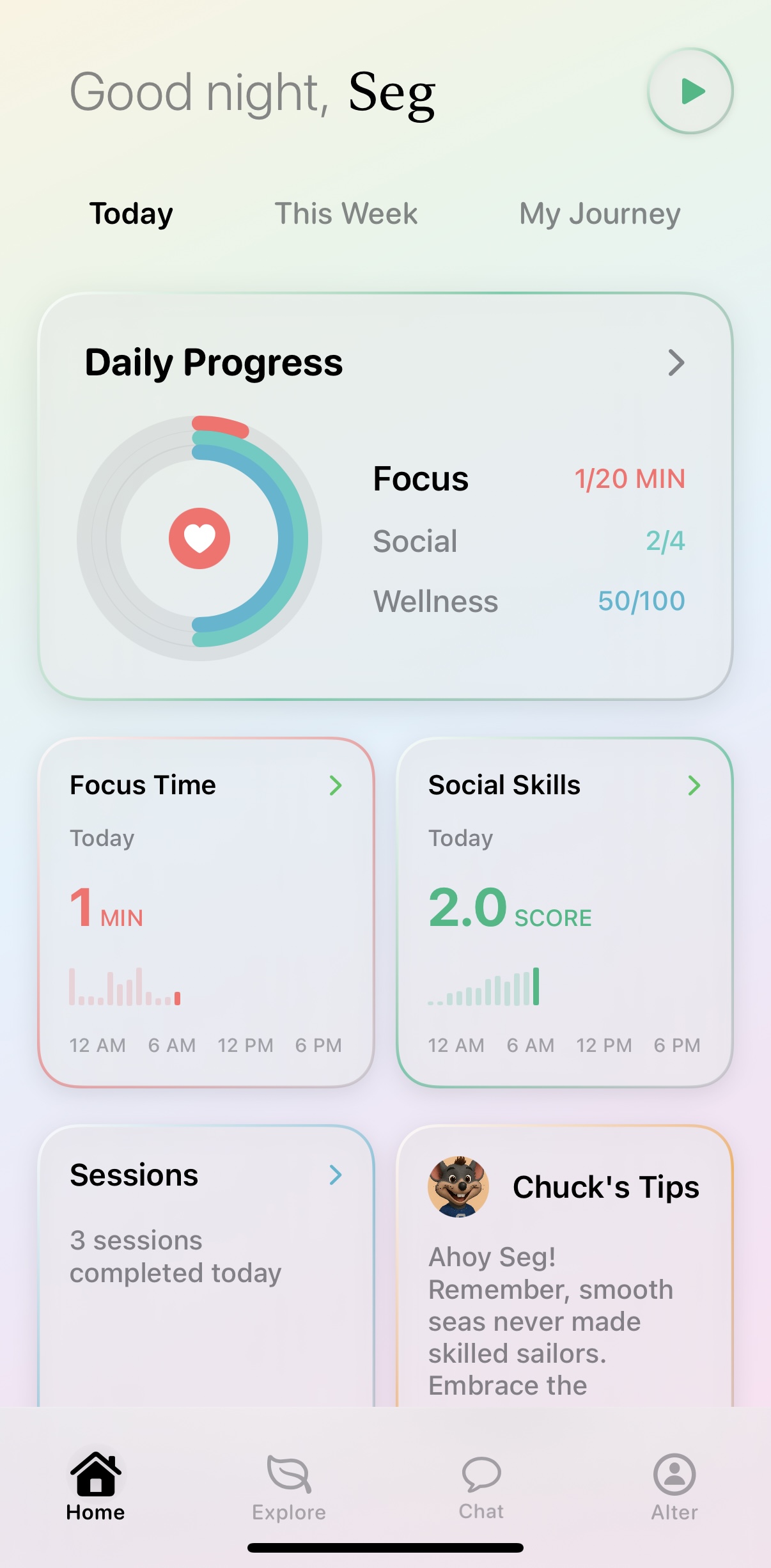 Therapeutic tracking app interface
